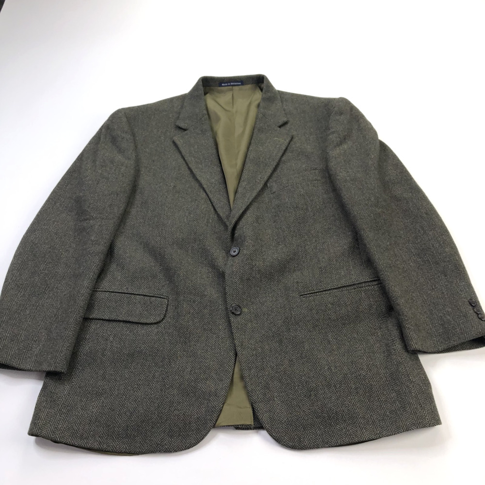 Lands' End Lambswool 44R Herringbone Sport Coat Jacket Green MINT